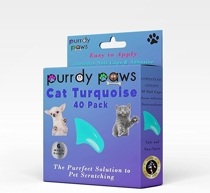 6 Month Supply Soft Nail Caps for Cats Turquoise Large - Extra Adhesives