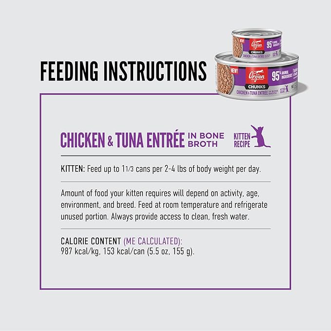 ORIJEN Premium Pate Wet Kitten Cat Food in Bone Broth Chicken & Salmon Entrée 5.5oz Cans (6 Count)
