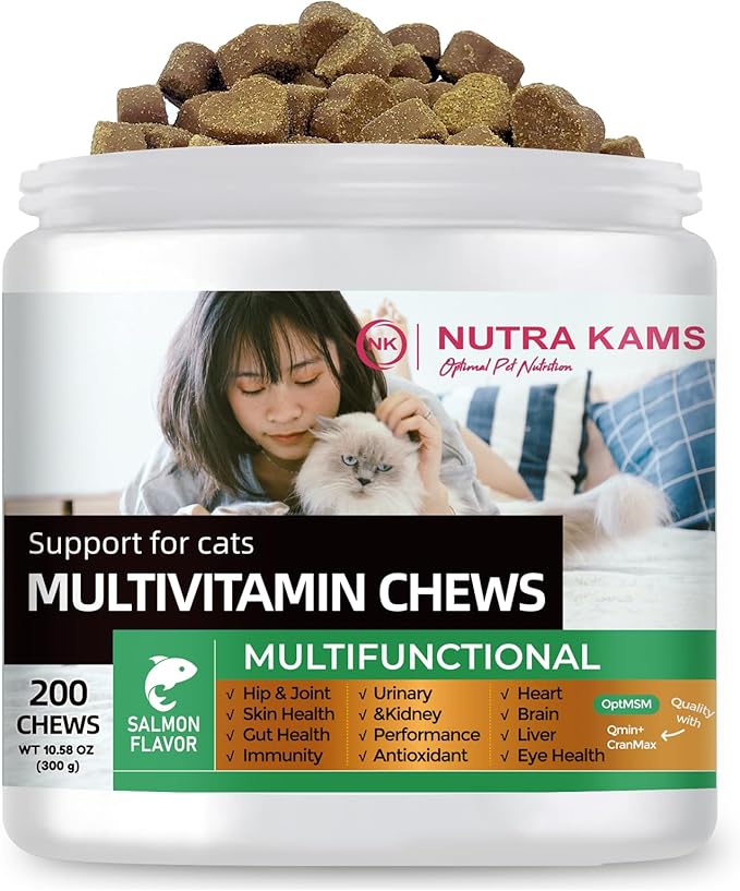 Nutra Kams Multivitamin Chews for Cats, Nutritional Supplement for Strong Immunity, Support Digestion and Skin Care, 300 Grams, 200 Chews.