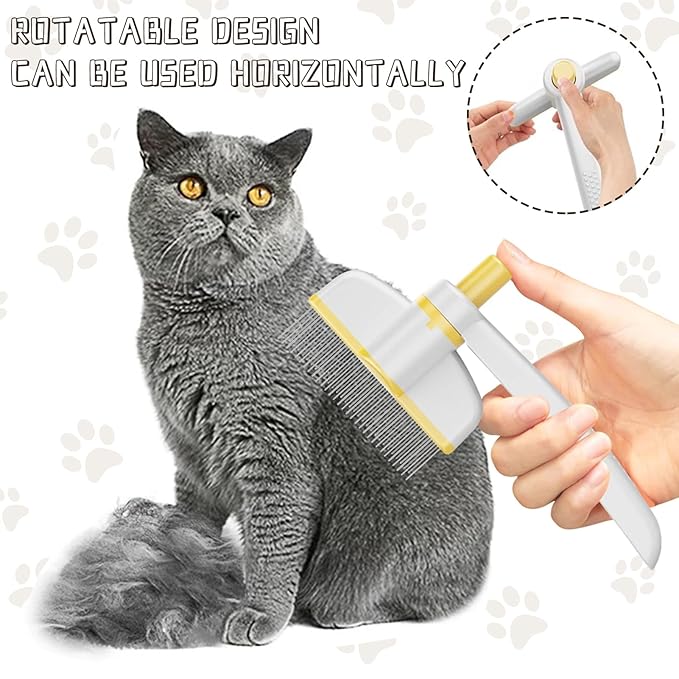 Pet Hair Removal Comb, 2025 Upgraded One Click Self Cleaning Grooming Brush, Cat Brush Comb with Non slip Handle for Short & Long Hair, Pet Grooming Supplies for Cats & Dogs Massaging (yellow)