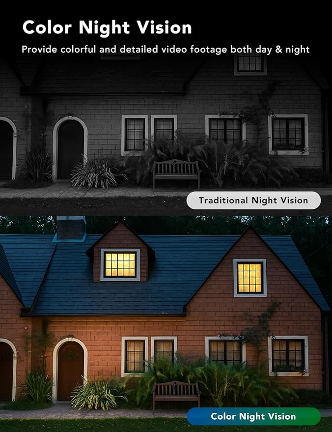 2K Security Camera Wired, Outdoor/Indoor for Home, Pet, Baby, Nanny, IP65 Waterproof Color Night Vision, White Light & Siren, Recording, Motion Detection, Works with Alexa,White-2P