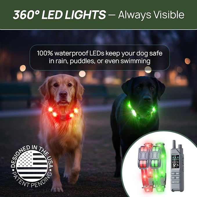 Dog Shock Collar (New Version) with 360° LED Lights – 4200FT Dog Training Collar with Remote, IPX8 Waterproof, Beep/Vibration/Safety Shock Modes, Rechargeable E-Collar for Dogs (10-120lbs)