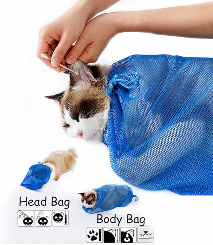 Xiaoyu Cat Grooming Bag, Adjustable Cat Restraint Bag for Bathing Nail Clipping Cleaning(Head Bag + Body Bag), Pink