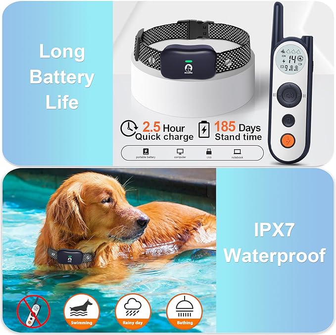 MIMOFPET Wireless Dog Fence System for 2 Dogs - Up to 3500ft Adjustable Electric Fence,Waterproof Training Collar Rechargeable,Pet Containment System for Large Medium Dogs