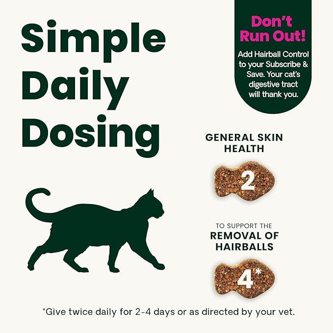VetriScience Hairball Control Chews, Gentle Hairball Remedy for Cats, Omega-3 and Fiber Supplement, Support Digestion and Skin and Coat, Reduce Hairballs, Tasty Small Bites, Chicken, 60 Count