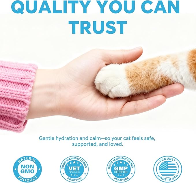 Cat Electrolytes & Hydration - Supports Post-Surgery & Illness Recovery - Immune Support with Electrolytes, Glucose for Energy, Omega-3, Antioxidants, Prebiotics - Oral Syringe - 10.14 fl oz