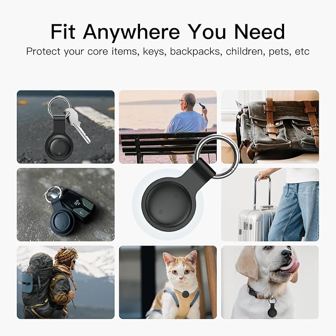 RAINDROPS Air Tracker Tags 4 Pack, Bluetooth Tracker Works with Apple Find My, Item Finder for Keys, Luggage, Backpack, Pets (iOS Only, Black, 4 Pack)