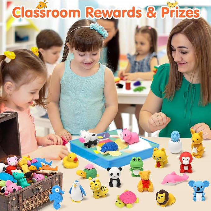 150 Pack Animal Pencil Erasers for Kids Bulk Desk Pet Toy 3D Mini Puzzle Erasers Take Apart Erasers Treasure Box Toys Game Prize Party Favors Gift Classroom Prize Reward Back to School Supplies