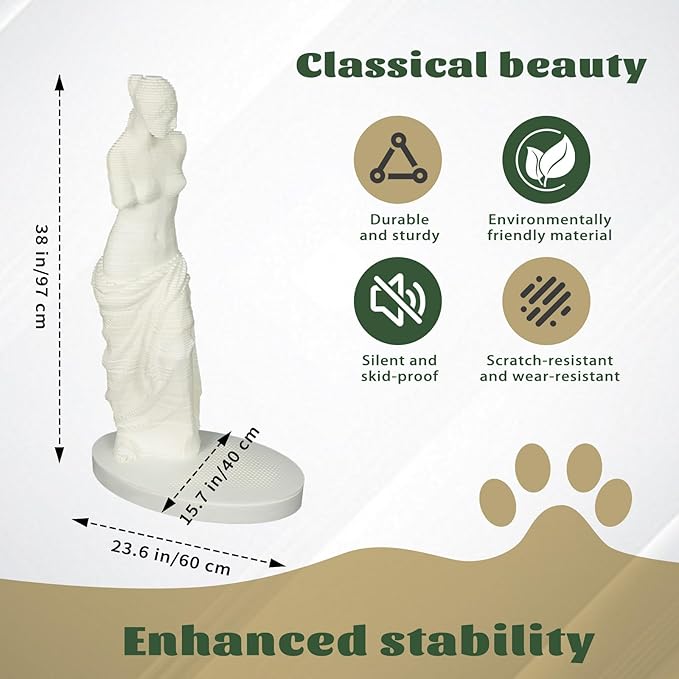 Venus Statue Cat Scratching Post 38 Inch - Felt Decorative Art Sculpture for Apartment, Heavy Duty Anti-Tip Scratcher for Multiple Cats (White)