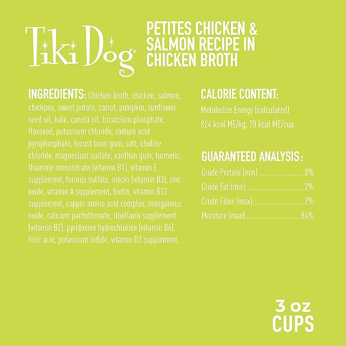 Tiki Dog Aloha Petites, Chicken & Salmon, Rich in Protein with Supplemental Hydration, for All Dog Breeds and All Life Stages, 3 oz. Cup (4 Count) (Pack of 2)
