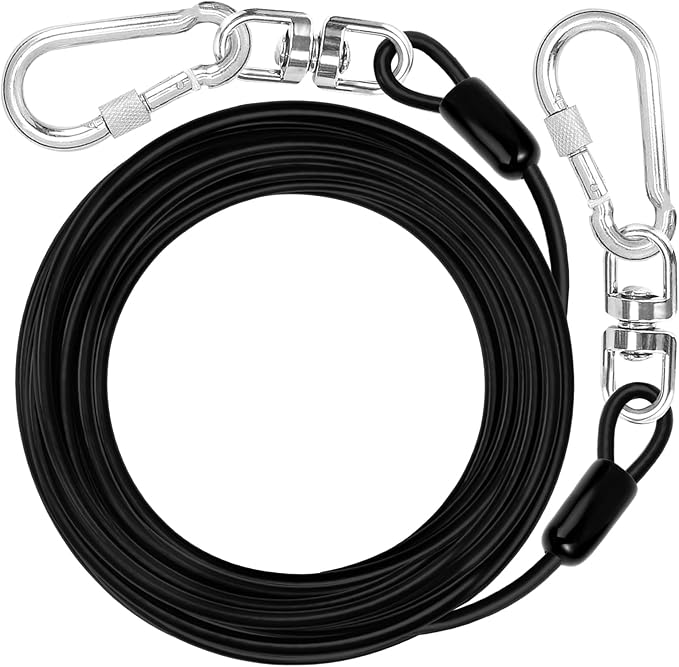 jenico Dog Tie Out Cable: 10ft Dog Lead for Yard - Heavy Duty Chain Leash Outside for Small Large Dogs Up to 500 lbs - Outdoor Runner Tether (Black)