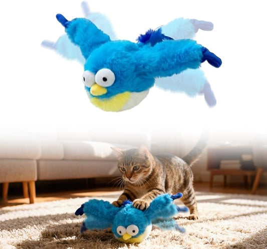 Interactive Chirping Bird Cat Toy,2026 New Flying Bird Cat Toy Flapping Bird Toy,Simulation Chirping Bird Toys Interactive Cat Toys for Bored Indoor Adult Cats (Blue/1PCS)