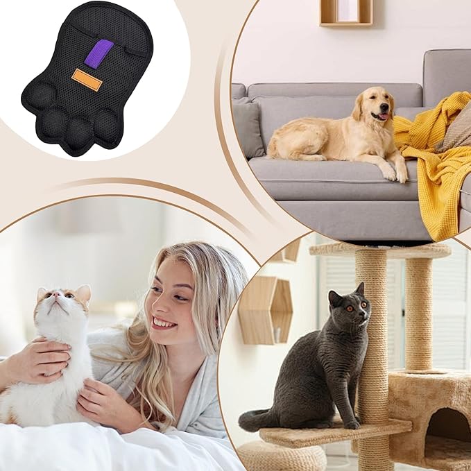 Reusable Pet Grooming Glove - Static Hair Remover Scrubber, Cleaning Tool for Cats Dogs, Comfortable Hand Fit Design, Pet Care Feature, Suitable for Furniture Carpet Couch Car Seat