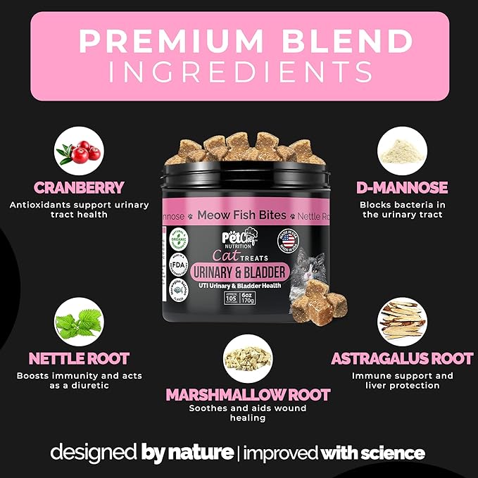 Pet Chef Urinary Cat Treats Low-Calorie UTI Support with Cranberry & Probiotics Holistic Kidney & Bladder Health - Natural Supplements for Cats - Improve Digestion & Stool Quality Organic Ingredients
