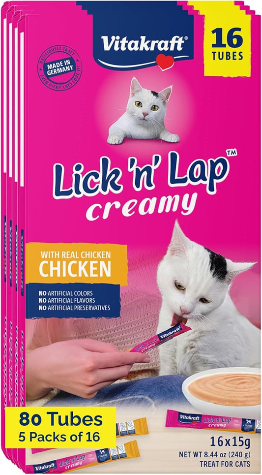 Vitakraft Lick 'n' Lap Snack Creamy, Cat Treat with Real Chicken, 80 Count