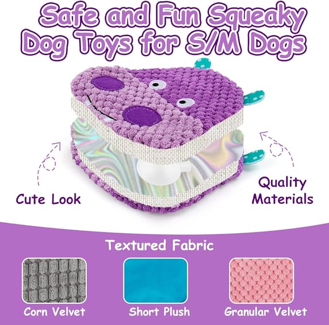 No Stuffing Dog Toys - 8 Pack Squeaky and Crinkle Plush Toys for Small Medium Dogs, Durable for Aggressive Chewers,Cute Puppy Textured Animals