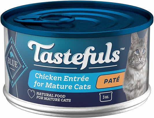 Blue Buffalo Tastefuls Wet Cat Food Paté for Mature Cats, Made with Natural Ingredients | Chicken Entrée, 3-oz. Can (24 Count)