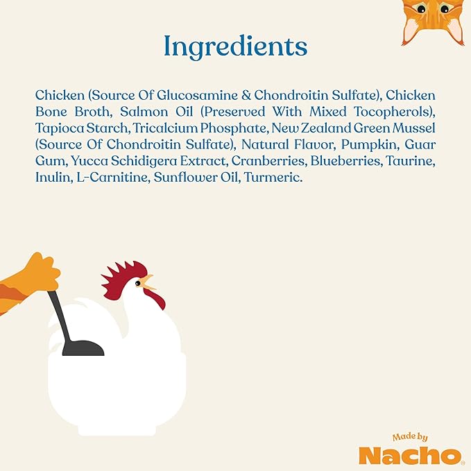 Made by Nacho Bone & Joint Support Meal Topper, Cage-Free Chicken Puree with Bone Broth, Cat Food Topper, Hydration and Flavor, Immune Support, 1.4 oz Each, 18 Count
