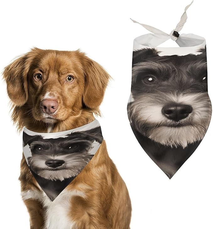 Dog Bandana Spring Pet Scarf Adjustable Triangle Cute Schnauzer Printing Dog Bib Washable Polyester Puppy Bandana for Small Medium Large Dogs Cat Birthday Party Supplies