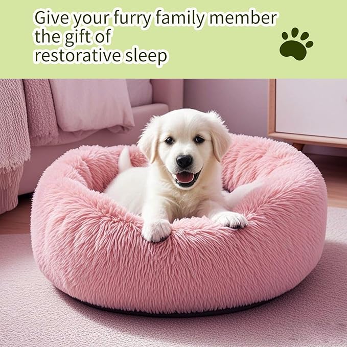 Comfort Donut Dog Bed for Small Dogs, Cat Bed & Pet Bed for Indoor Use, Medium Size with Soft Plush, Round Dog Beds for Large Dogs and Cats(Rubber Red,32''Lx32''Wx8''Th)