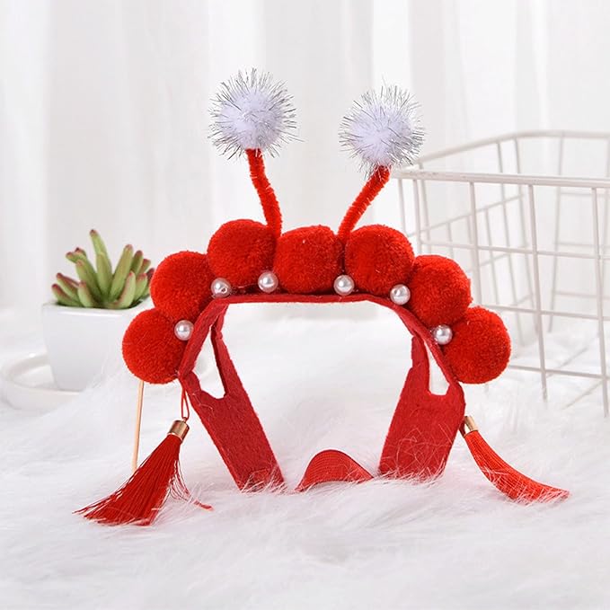 Mischievous Dogs Chinese Headband Cute Festival Animal Headband with Adjustable Neck Strap Cosplay Supplies Pet Hat for for Small Animal for Dogs Christmas