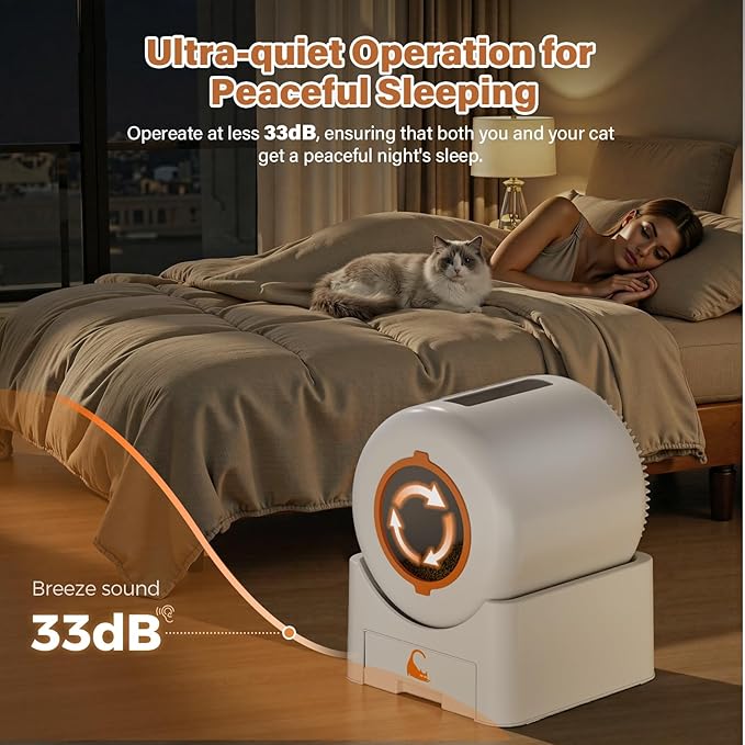 Automatic Self Cleaning Cat Litter Box, 75 L Large Capacity Smart Litter Box with Safety Sensors 1 Roll Trash Bags Included Whisper Quiet Cat Litter Box with App Remote Control for Multi Cats, White