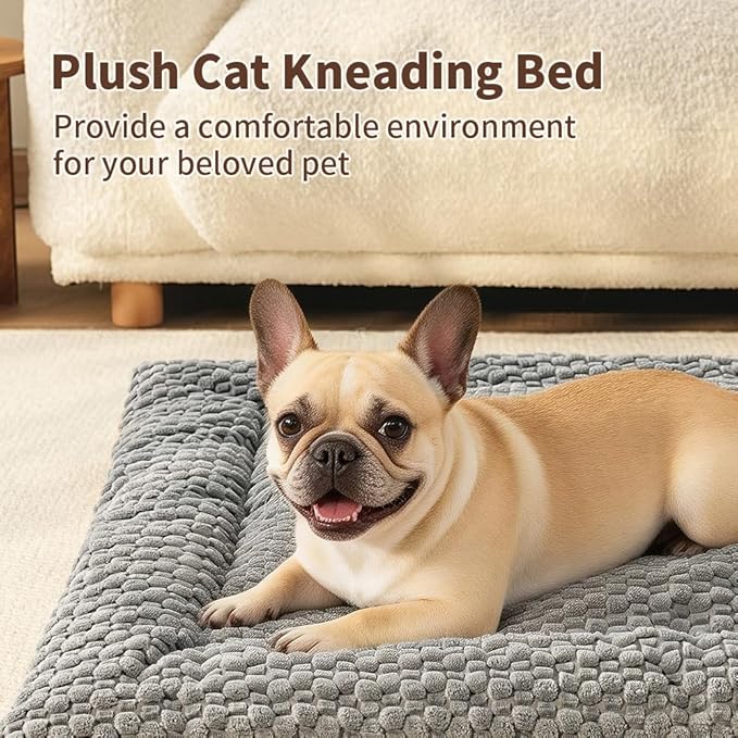 Plush Cat Kneading Bed Mat, Premium Plush Fabric Bed with Non-Slip Bottom, 3cm Thick All-Season Cushion for Cats Who Knead, Machine Washable Anti-Static Pet Bed, 27x20 Inch, Grey