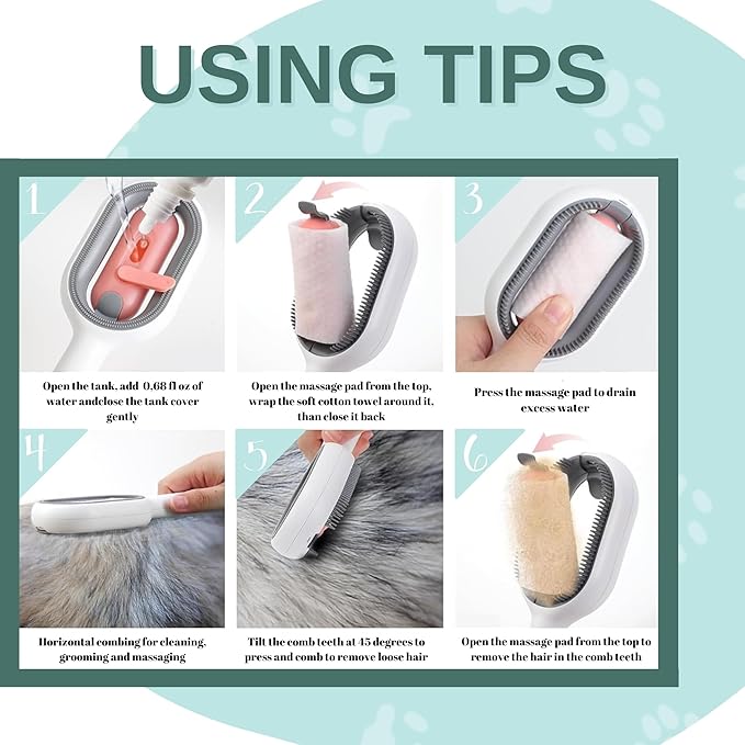 Cat Hair Brush With Water Infused 4 in 1, Pet Grooming Self Cleaning Sticky Brush for Cats, Reusable Cat and Dog Hair Remover with Unique Water Tank Design suitble for every pet hair (blue)