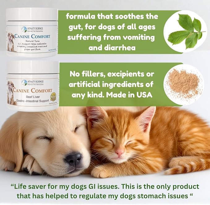 Vitality Science Canine Comfort for Dogs | Maintains a Healthy Intestinal Tract and Proper Gut Flora| Restores Gastric Distress | Helps with Vomiting and Diarrhea | 100% Additive Free(Liver Small)
