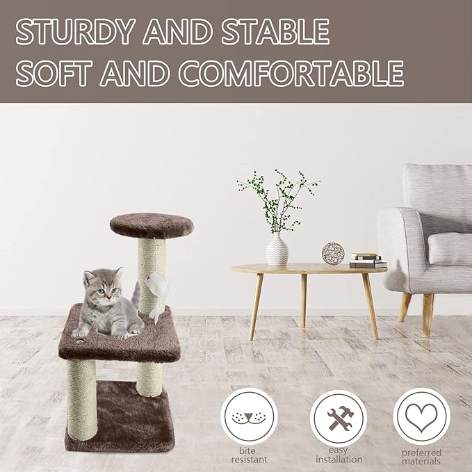 Small & Cozy Cat Tree - Sisal Scratching Post & Interactive Toys, Easy Assembly for Small Cats