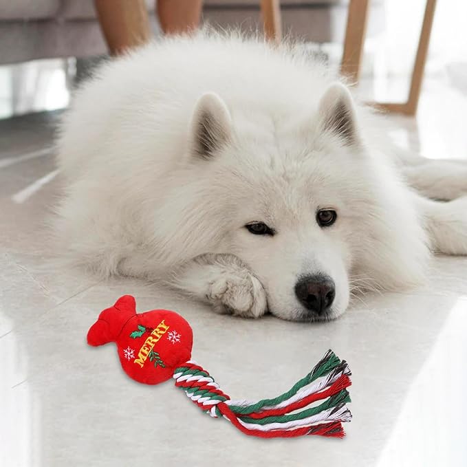 Dog Rope Toy Christmas Dog Toy Lightweight Pet Supplies for Aggressive ers Dog Toy for Playing Training Xmas Gifts, Bag