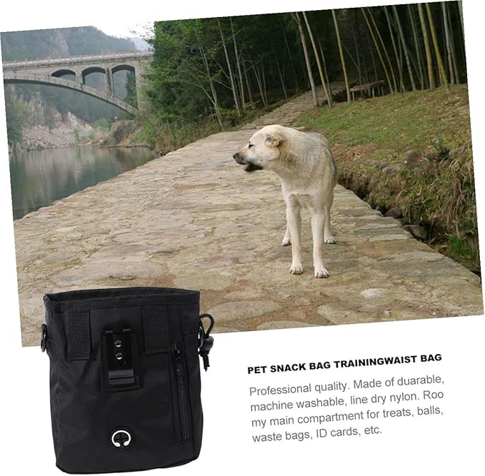 minkissy Dog Treat Training Pouch Portable Snack Bag Black 13x6x18cm Puppy Training Supplies Waist Pack for Outdoor Pet Treat Storage