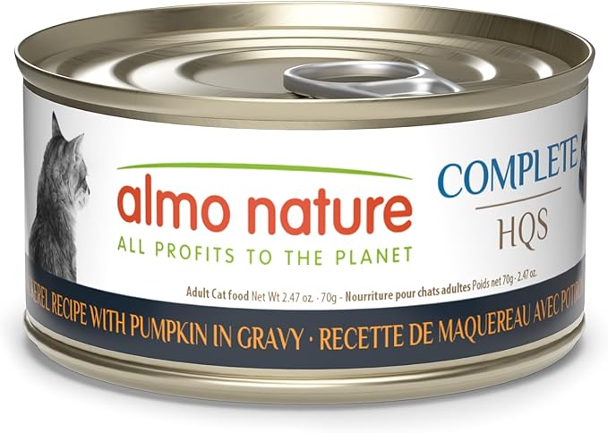 almo nature HQS Complete CAT Wet Cat Food Mackerel and Pumpkin in Gravy - Grain-Free Cat Food Canned, 2.47 oz (Pack of 12)