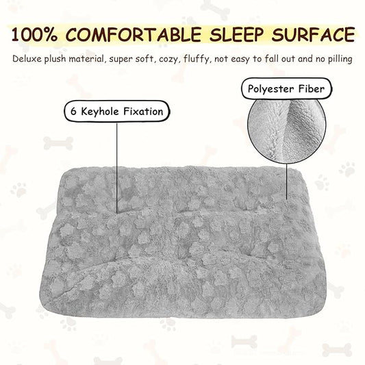 Washable Dog Bed for Small to Large Dogs, Calming Anti Anxiety Medium Dog Bed, Deluxe Plush Faux Fur Crate Beds, Comfy Fluffy Kennel Pad Pet Sleeping Mat with Non-Slip Bottom, 36"x27", Gray