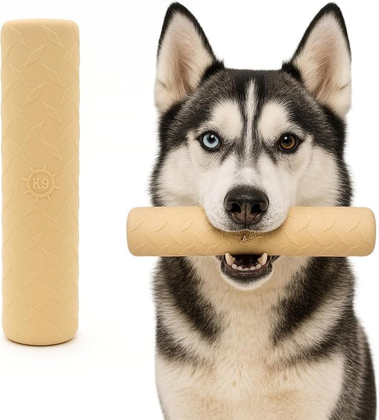 Monster K9 Indestructible Natural Series Chew Stick - Backed for Life - No Color Additives, Minimal Fillers, Safe Non-Toxic Rubber - Durable Toy for Aggressive Chewers - USA Made - 9"x2" Solid-Core