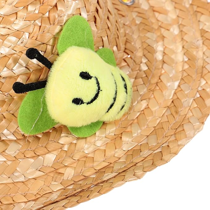 IMIKEYA Pet Straw Hat with Woven Prop, Playful Insect Pattern, Large Size Photo Accessory for Dogs, Cute Summer Sun Protection Pet Supplies