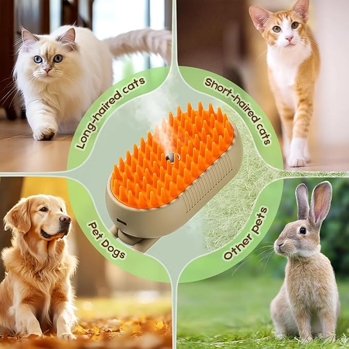 3 in 1 Cat Steam Brush for Shedding, Rechargeable Pet Brush with Steam, Anti-Static Steam Cat and Dog Hair Removal Brush, Set Massage Cleaning Pet Grooming Comb (White)