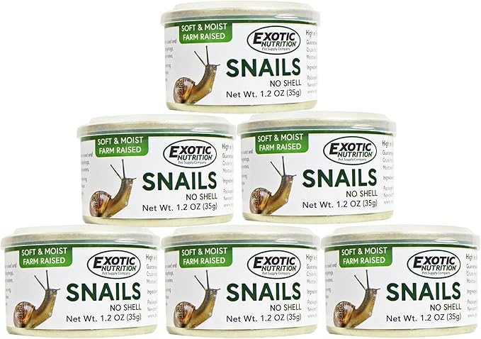 Canned Snails (6 Pack) - Healthy High Protein Insect Treat - Hedgehogs, Sugar Gliders, Reptiles, Wild Birds, Chickens, Lizards, Bearded Dragons, Skunks, Opossums, Fish, Amphibians, Turtles
