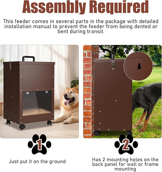 Automatic Dog Feeder Large Breed 45 Pounds, Galvanized Metal Dog Food Gravity Feeder Extra Large Automatic Pet Feeder, Easy to Move with Wheels