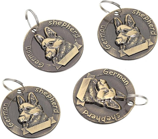 Toddmomy 4pcs Retro Metal Pet Identity Tags for German Shepherd Dogs, Hanging Dog Collar Labels, Vintage Bronze Finish, Sturdy Id Tags for Pet Supplies