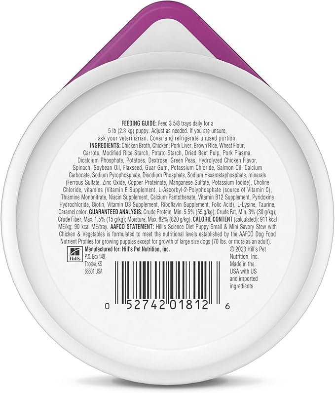Hill's Science Diet Puppy Small & Mini Breeds Wet Dog Food, Chicken & Vegetables Stew, 3.5 oz. Trays, 12-Pack