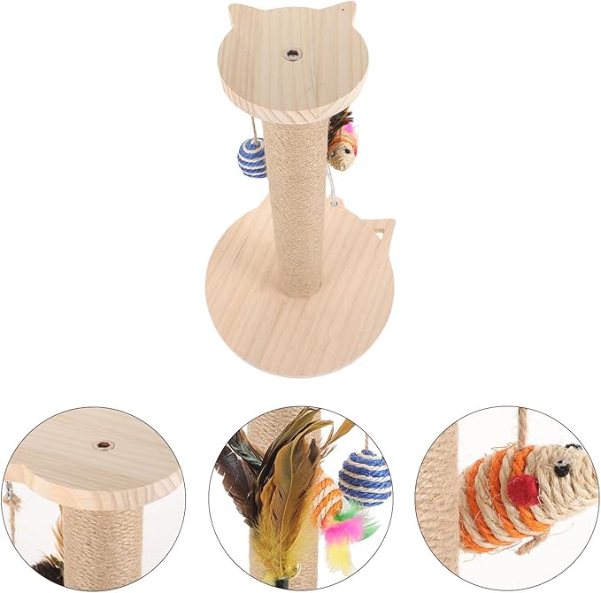 VALICLUD Cat Scratching Post Natural Sisal Hemp Sturdy Wooden Indoor Scratcher Pole for Kittens and Cats Floor-Mounted Reusable Random Color