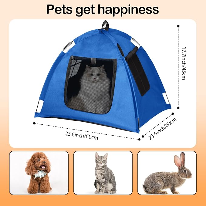 Portable Pet Tent with Full-Enclosure Zippered Mesh Door, Indoor & Outdoor Cat House for Safety & Ventilation, Cozy Nest for Cats, Puppies & Small Animals (Blue)