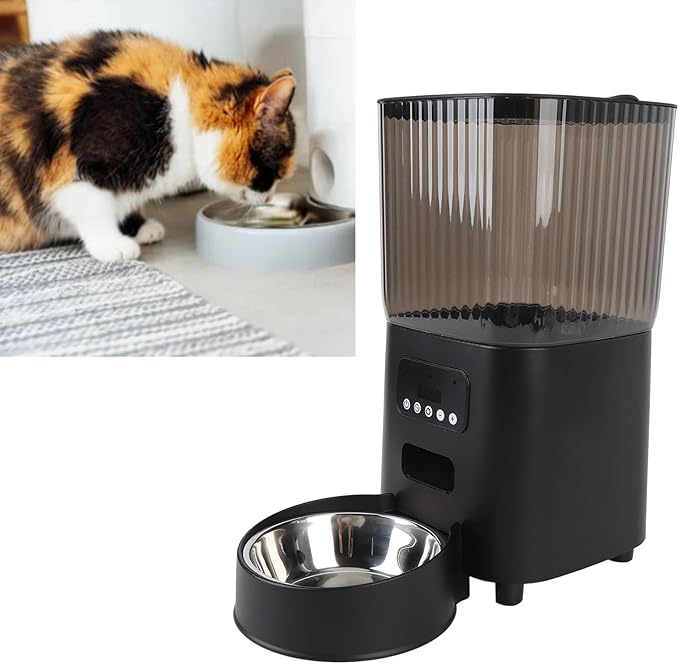 Automatic Cat Feeder,Timed Feeding Button Control Automatic Cat Food Dispenser Auto Pet Feeder with Stainless Steel Bowl for Dog Pet Indoor (Single Bowl)