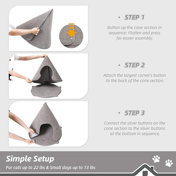 BEQHAUSE Cat Beds for Indoor Cats, Cat Cave Bed with Non-Slip Bottom, Anti-Scratch Cat House Cat Tent for Kittens and Small Dogs, Foldable Kitten Hideaway Machine Washable,22.8 * 22.8 * 20.8in, Grey