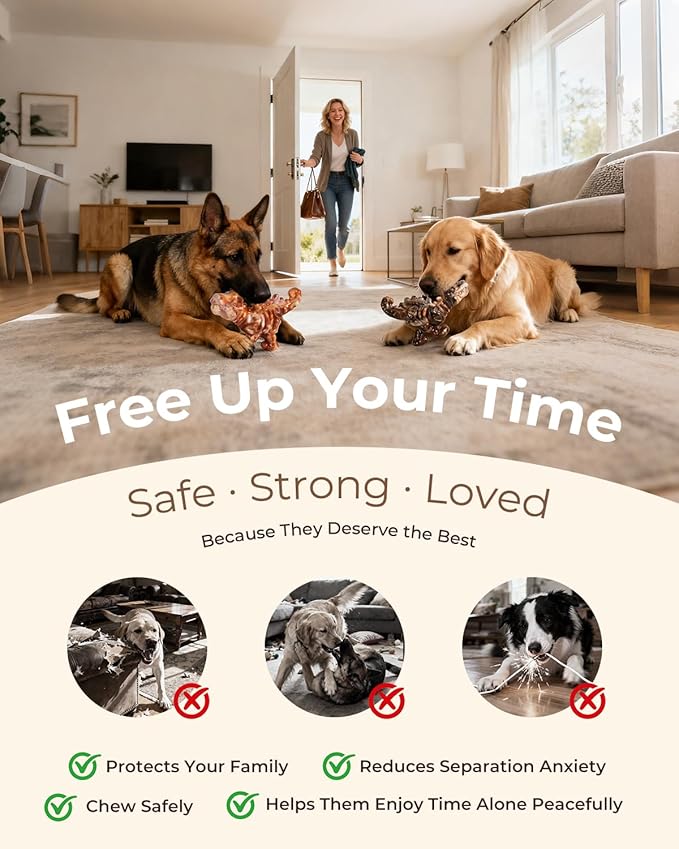 2 Pack Indestructible Dog Toys for Aggressive Chewers: Ultra-Dense Nylon, Bacon Flavor Chew Bones, Heavy Duty Tough Toys for Large Dogs