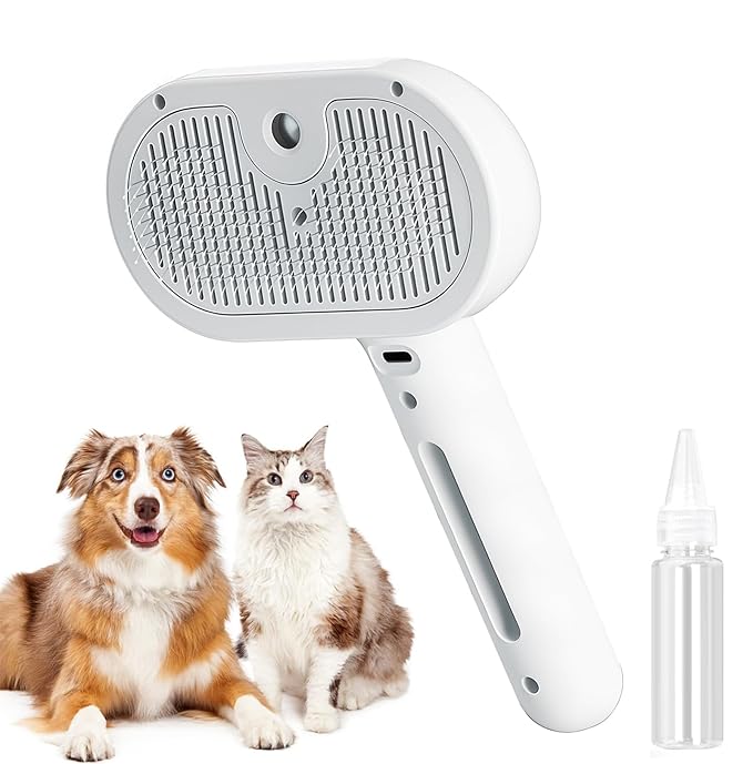 Cat Steam Brush for Shedding, 3 In 1 Steam Cat Brush Self Cleaning, Dog Brush for Long and Short Hair Dogs and Cats, Pet Grooming Comb Remove Tangled Loose Hair, Type-C Fast Charging (White)