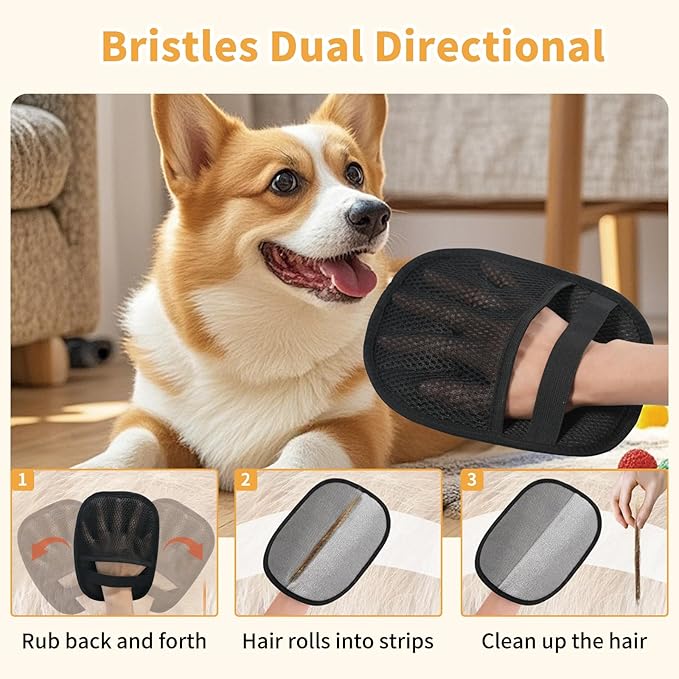 Magic Brush Pet Hair Removal Glove - Upgraded Five-Finger Electrostatic Dog & Cat Hair Remover for Laundry, Couch, Car Seat: Reusable Washable Pet Hair Glove Tool (2pcs-Black)