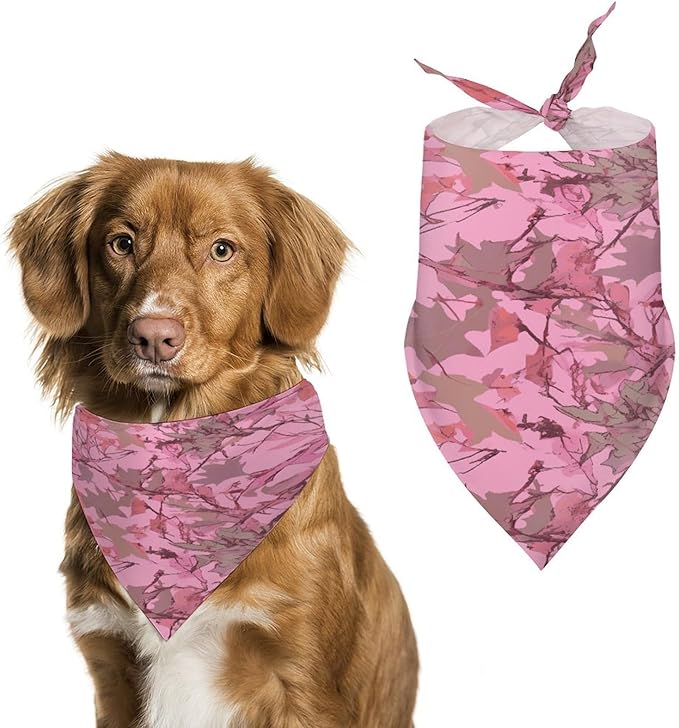 Dog Bandana Spring Pet Scarf Adjustable Triangle Pink Leaves Camo Printing Dog Bib Washable Polyester Puppy Bandana for Small Medium Large Dogs Cat Birthday Party Supplies