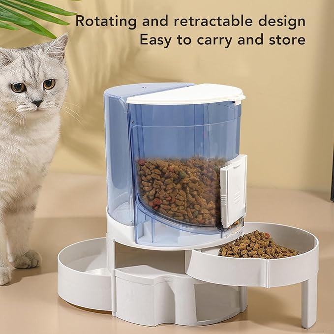 Automatic Dog Cat Feeder Double Layer Dry Wet Separate Rotating Storage Pet Food Feeder Water Dispenser for Small Medium Dog Puppy Kitten (Light Blue)